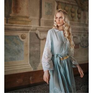 Lena Hoschek Cosima dress in cielo sky blue with cream lace, size small!